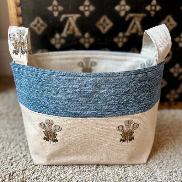 Prince of Wales Feathers Fabric Denim Soft Fabric Storage Basket - Picture 4 of 5